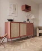 Mango Wood Cane Sideboard - 2 Doors and 3 Drawers in Terracotta Rose Finish - Image 2