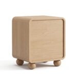 Oak Wood Bedside Table - 2 Drawers Round Legs Natural Finish - Image 8