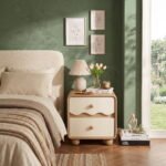 Oak Wood Bedside Table - 2 Drawers Round Legs Natural Finish