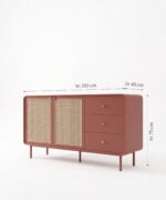 Mango Wood Cane Sideboard - 2 Doors and 3 Drawers in Terracotta Rose Finish - Image 7