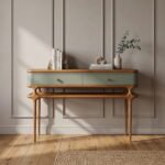 Art of Rajasthan Solid Sheesham Wood 2-Drawer Console Table in Olive Green