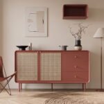 Mango Wood Cane Sideboard - 2 Doors and 3 Drawers in Terracotta Rose Finish