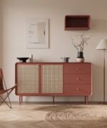 Mango Wood Cane Sideboard - 2 Doors and 3 Drawers in Terracotta Rose Finish
