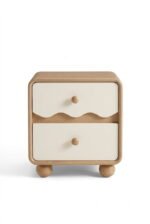 Oak Wood Bedside Table - 2 Drawers Round Legs Natural Finish - Image 3