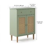 Mango Wood Cane Shoe Rack - 2 Drawers Teal Green Finish - Image 4