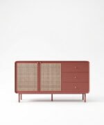 Mango Wood Cane Sideboard - 2 Doors and 3 Drawers in Terracotta Rose Finish - Image 3