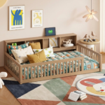Art of Rajasthan Solid Mango Wood Kids Floor Bed with Storage & Rails