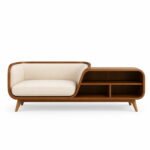 Solid Acacia Wood Lounge Daybed Sofa with Side Bookcase Storage - Image 3