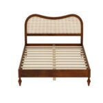 Solid Mango Wood Bed with Curved Woven Cane Headboard - Image 4