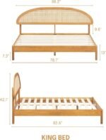 Solid Mango Wood Queen Platform Bed with Arch Cane Headboard - Image 7