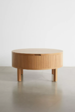 Solid Mango Wood Coffee Table - Round Fluted Design with Lift-Top Storage - Image 3