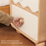 Oak Wood Bedside Table - 2 Drawers Round Legs Natural Finish - Image 6