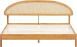 Solid Mango Wood Queen Platform Bed with Arch Cane Headboard - Image 4