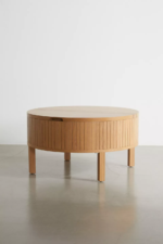 Solid Mango Wood Coffee Table - Round Fluted Design with Lift-Top Storage - Image 4