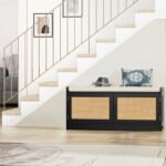 Solid Sheesham Wood Cane Shoe Bench Storage in Black Finish - Image 10