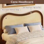 Solid Mango Wood Bed with Curved Woven Cane Headboard - Image 6