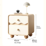 Oak Wood Bedside Table - 2 Drawers Round Legs Natural Finish - Image 7