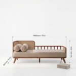 Solid Wood Cane Daybed Sofa with Beige Cushion & Bolster Pillows - Image 9