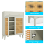 Mango Wood Cane Shoe Rack - 2 Drawers Teal Green Finish - Image 8