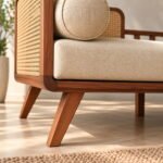 Solid Wood Cane Daybed Sofa with Beige Cushion & Bolster Pillows - Image 8