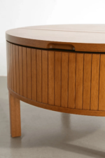 Solid Mango Wood Coffee Table - Round Fluted Design with Lift-Top Storage - Image 5