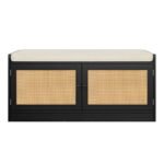 Solid Sheesham Wood Cane Shoe Bench Storage in Black Finish - Image 4