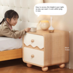 Oak Wood Bedside Table - 2 Drawers Round Legs Natural Finish - Image 5