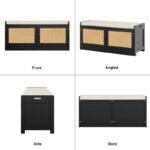 Solid Sheesham Wood Cane Shoe Bench Storage in Black Finish - Image 6