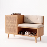 Solid Sheesham Wood Shoe Rack Bench with Cane Shoe Cabinet & Padded Seat - Image 4