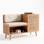 Solid Sheesham Wood Shoe Rack Bench with Cane Shoe Cabinet & Padded Seat - Image 3