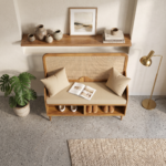 Solid Mango Wood Entryway Bench with Integrated Shoe Storage Shelf - Image 2