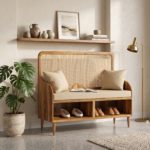 Solid Mango Wood Entryway Bench with Integrated Shoe Storage Shelf