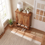 Solid Sheesham Wood Cane Shoe Cabinet | 20-Pair Storage with Open Shelf - Image 3
