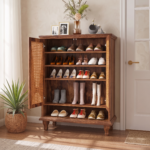 Solid Sheesham Wood Cane Shoe Cabinet | 20-Pair Storage with Open Shelf - Image 4