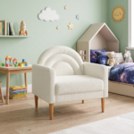 Solid Pine Wood Upholstered Kids Sofa Single Seater Armchair
