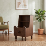 Solid Sheesham Wood Kids Bedside Table with 1 Drawer & Bookcase Shelf