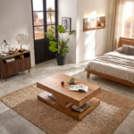 Solid Mango Wood Sculptural Coffee Table with Curved Open Storage - Image 2