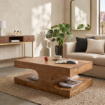 Solid Mango Wood Sculptural Coffee Table with Curved Open Storage - Image 3