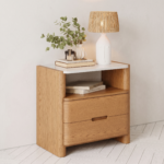 Solid Mango Wood 2-Drawer Bedside Table with Open Shelf & Marble Top - Image 2