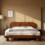 Solid Sheesham Wood Low Platform Bed with Ball Legs | Walnut Finish