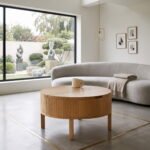 Solid Mango Wood Coffee Table - Round Fluted Design with Lift-Top Storage - Image 2