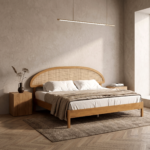 Solid Mango Wood Queen Platform Bed with Arch Cane Headboard - Image 2