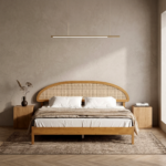 Solid Mango Wood Queen Platform Bed with Arch Cane Headboard