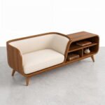 Solid Acacia Wood Lounge Daybed Sofa with Side Bookcase Storage - Image 4