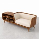 Solid Acacia Wood Lounge Daybed Sofa with Side Bookcase Storage - Image 9