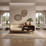 Solid Acacia Wood Lounge Daybed Sofa with Side Bookcase Storage