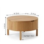 Solid Mango Wood Coffee Table - Round Fluted Design with Lift-Top Storage - Image 6
