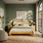 Solid Mango Wood Bed with Curved Woven Cane Headboard - Image 2