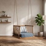 Solid Mango Wood Single Seater Hanging Swing Chair with Cushion (Wooden Jhula)