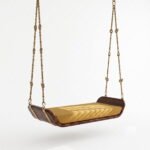 Solid Wood Curved Daybed Swing with Cushion & Brass Chains - Image 3